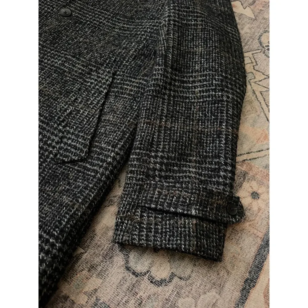 J.Crew Thompson Coat Mens 44 Gray Black Plaid Wool Blend Tweed Overcoat Lined